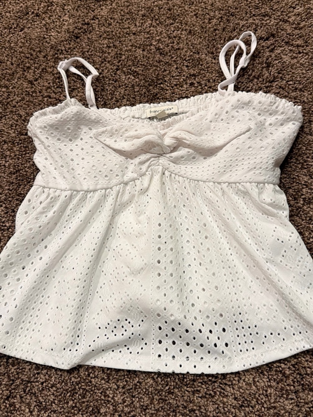 Francesca's Collections White Eyelet Knot Front Spaghetti Strap Tank